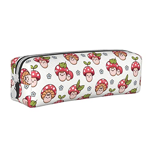 Modello carino di funghi Astuccio per matite per penne per portatile con astuccio cosmetico con cerniera fragola pelle