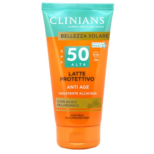 CLINIANS | Latte Protettivo Anti Age SPF50, con Acido Ialuronico, 150mL