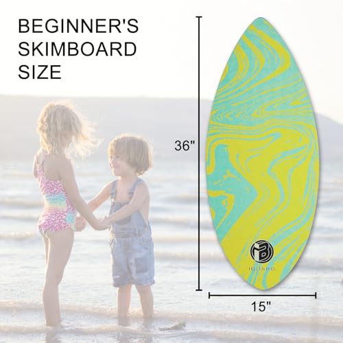 iBOARD 36” Skipper Skimboard with High Gloss Coat Wooden Skim Boards for Kids, Beginners, Teenagers and Adults Beach Skimboard 3 Color Traction Pad to Choose(Yellow)