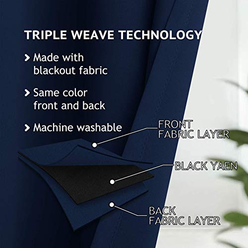 Image of COSVIYA Grommet Blackout Room Darkening Navy Blue Curtains 72 inch Length | Thick Polyester Light Blocking Insulated Thermal Window Curtain Drapes for Bedroom /Living Room,62x72 inches,2 Panels
