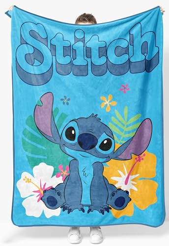 Jay Franco Kids Plush Throw Blanket – Soft & Cozy Fleece Throw for Bedroom & Couch Décor, Official Licensed Product, Blue - Stitch, 46x60 - Throw Blanket