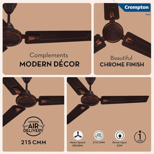 Image of Crompton SUREBREEZE HILL BRIZ NEO 1200 mm (48 inch) Ceiling Fan (Smoked Brown) Star rated energy efficient fans