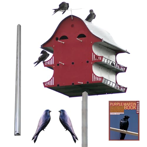 S&K 16-Room Purple Martin House Package – Complete Kit with Barn-Style Martin House, Triangular Pole, Decoys & Guidebook