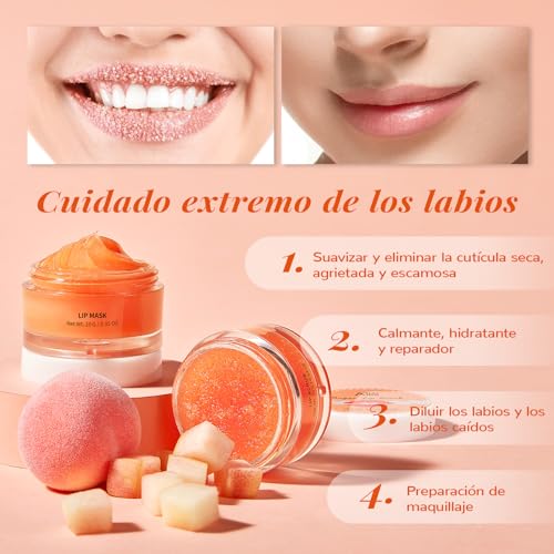 ANAiRUi Set De Bálsamo Labial y Exfoliante Labial, Set De Cuidado Labial, Mascarilla Durmiente Labial y Exfoliante Labios De Azúcar, Reparador Para Labios Secos, Agrietados y Descamados (Melocotón) - imagen 3