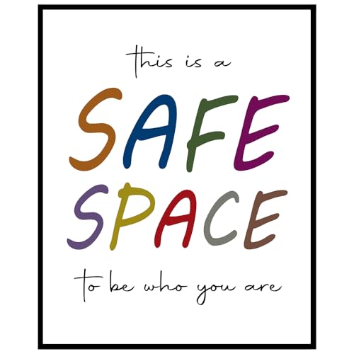 This Is A Safe Space To Be Who You Are Wall Art Print, Colorful Inclusive Classroom Poster, Positive Affirmation Therapy Office Decor, 8x10 Inches Unframed