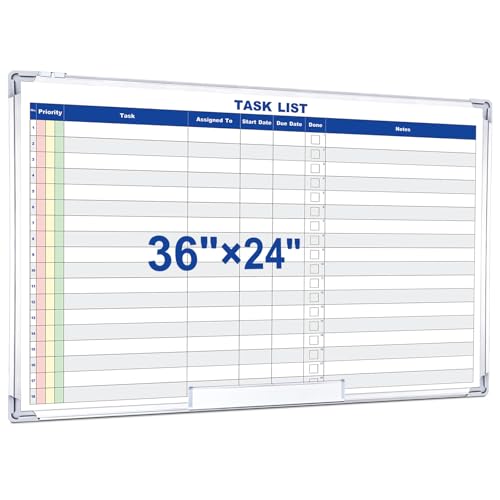 Lincia Large Dry Erase Task List 36 x 24 Inch Erasable Task Planner White Board for Wall Big Whiteboard Employee Assignment Tracker for Office Managing and Tracking Tasks to Increase Productivity