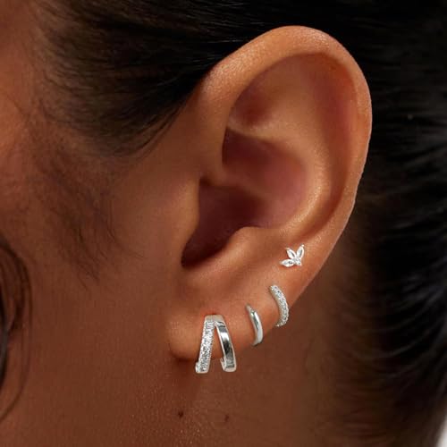 Gold Hoop Earrings Set for Women Trendy,14K Gold/Sterling Silver Plated Hypoallergenic Stud Earrings Set Cartilage Earrings for Multiple Piercing for Women Gold/Sliver Jewelry Gift for Mom4