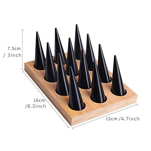 GemeShou 12pcs Black jewelry ring cone organizer, Wood ring display holder for selling, retail ring stand holder for Home Decoration?Acrylic Ring Holder with 12pcs Black Cone ?