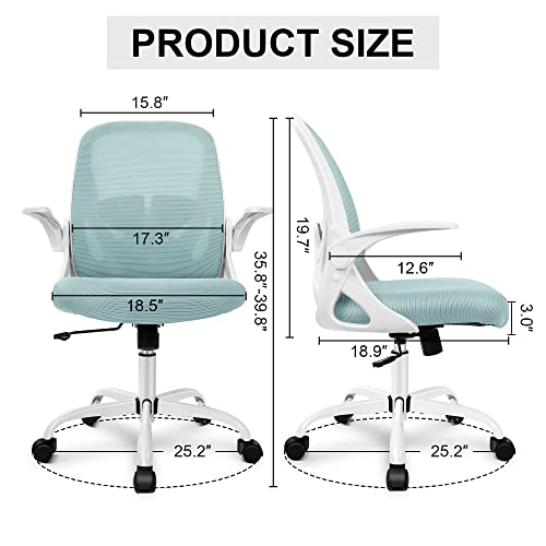 Primy Office Chair Ergonomic Desk Chair With Adjustable Lumbar Support And Height, Swivel Breathable Desk Mesh Computer Chair With Flip Up Armrests For Conference Room（Light Blue） #TOP5