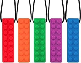 Novelfun Sensory Chew Necklace, 5 Pack Silicone Chew Pendant Training and Development Fidget Toy Chewing Necklace for Teething Autism ADHD SPD