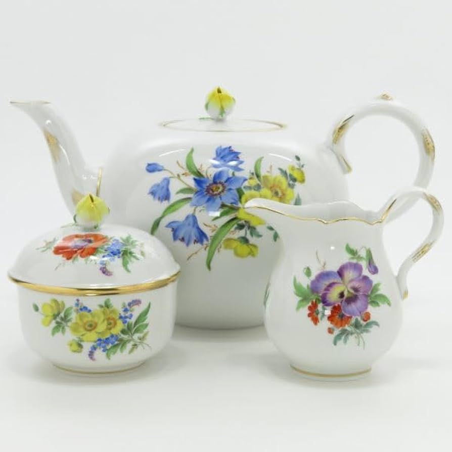 マイセン　ティポット　二つの花 マイセン セット□ベーシックフラワー 二つ花 ティーポット