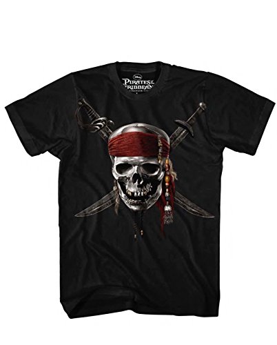 Disney Pirates of The Caribbean Chrome Skully T Shirt Black (Small)