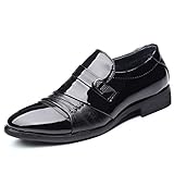 SYktcjgs Fashion Business Oxford Shoes For Men Casual Lace Up Style Microfiber Leather Splicing Patent Leather Slip On shoes (Color : Black, Size : 44 EU)