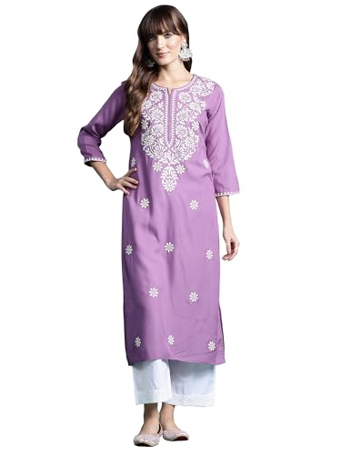 Image of INDO ERA Womens Straight Embroidered Chikankari Kurta