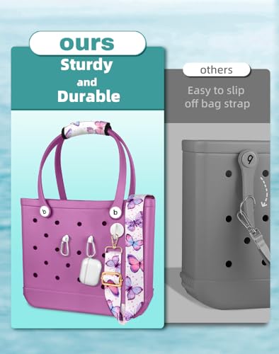 Image of Bag Strap Crossbody Charms for Bogg Bag Accessories - Shoulder Strap Neoprene Luggage Handle Wrap for Suitcase & 2 Key Holders Butterfly