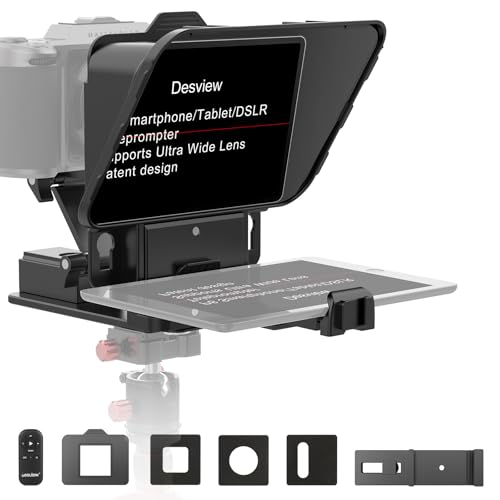 Desview P8 Teleprompter für Smartphone iPad Tablet DSLR Kamera bis zu 10 Zoll, Prompter mit Fernbedienung und App iOS/Android - Ideal für Online-Unterricht, Livestreams & Vlogging