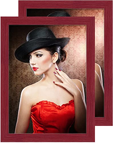 8x10 Wood Picture Frame Set of 2, HD Glass Display Photo 5x7 or 4x6 with Mat or 8x10 Without Mat, Hanging and Freestanding for Wall Gallery Collage Table Top Decor (with Wall Mounting Hardware)