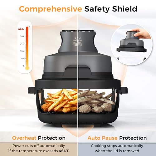 Image of 4-in-1 Portable Glass Air Fryer - 1500W, 400F Precise Heat, 4.2QT & 1.6QT Dual Glass Containers and Lids, Non-Toxic, Max Crisp /Bake /Air Fry /Recrisp,Microwave, Freezer & Dishwasher Safe