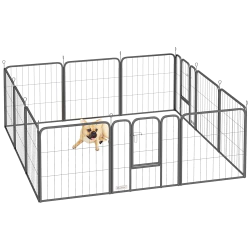 PawHut Dog park, recinto per cani modulare e pieghevole a 12 pannelli, recinto portatile in acciaio 60H cm con 2 porte, recinto per cani di piccola taglia, interno ed esterno, nero