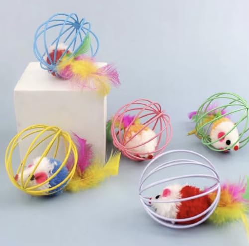 Kit Brinquedo com 3 Bola Bolinha Para Gatos Sisal Ratinho na Gaiola Divertido - Cores Diversas