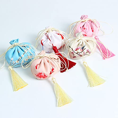 5 Bolsas de Tela Vacías Chinas con Cordón y Borla miniatura 1