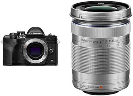 Bundle of OM SYSTEM Olympus E-M10 Mark IV Black Micro Four Thirds System Camera 20MP Sensor 5-Axis Image Stabilization 4K Video Wi-Fi + M.Zuiko Digital 40-150mm F4.0-5.6 R Silver, 3.75x Zoom Lens