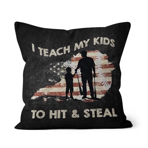 Ninety3POD I Teach My Kids to Hit Steal Pillow for Baseball Players Lover Dad Papa Gifts Idea Merch Throw Pillow Soft and Durable - 020