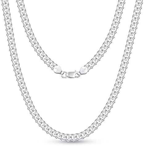 Sterling Silver Clasp Cuban Link Chain for Men, 20 Inch Sterling Silver Clasp Mens Chain Necklace Curb Chains for Men 5mm Mens Silver Chain Necklace Mens Jewelry Cuban Link Chains for Mens Gifts
