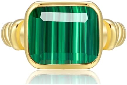 Phyonio Women's 14K Gold Plated Statement Ring Rectangle Teal Turquoise/Rose Quartz Crystal/Spiny Oyster Turquoise Signet Ring Stainless Steel Twisted Cable Band Size 5-10