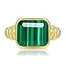 Phyonio 14K Gold Plated Signet Rings for Women, Malachite Statement Ring Stainless Steel Chunky Gold Rings with Emerald Cut Green Stone Size 6