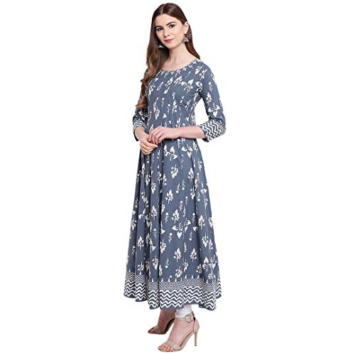 Image of Divena Grey Cotton Gotta Patti Work Anarkali Kurta