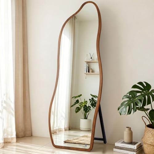 Image of Story@Home Asymmetrical Mirror 5.25 Feet | Wooden Mirror Full-Length | Aesthetic Standing Mirror for Bedroom, Home Decor Wall Mounted for Bedroom Living-Room - Walnut
