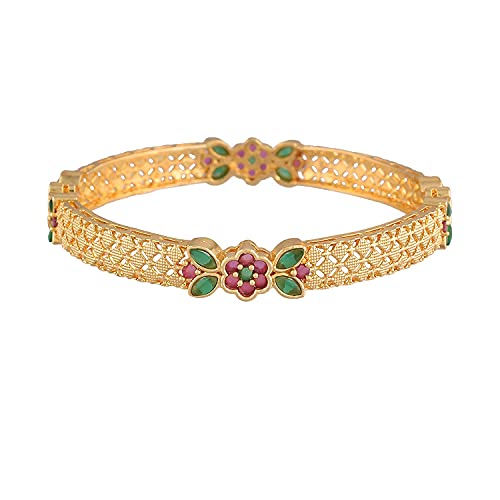 Image of I Jewels 18K Gold Plated Traditional Brass Bangles Encased With CZ American Diamonds For Women /Girls (ADB310MG) (Set of 2)
