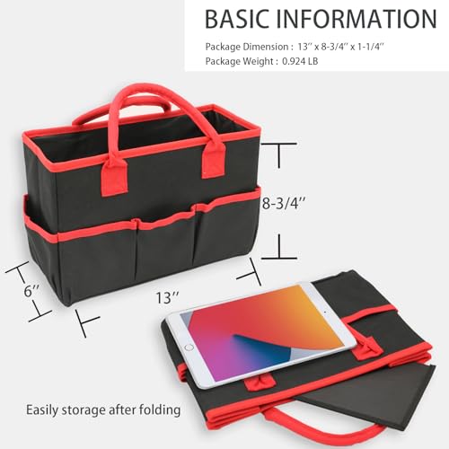 Image of Cupohus Desktop Art Craft Storage Tote Bag and Stock Organizer (Black&Red) | Supply Storage Bags with Pockets and Handles, Oxford Fabric Carrying Caddy for Teacher, Officer, Artist, Traveler, and More