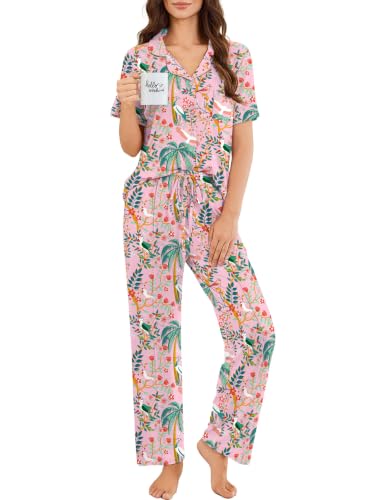Image of Ekouaer Pajamas for Women Set Button Up Short Sleeve Pjs Sets With Pockets