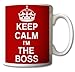 Taza con texto en inglés "Keep Calm and Carry on I'm the BOSS, diseño retro