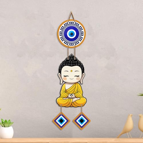 Image of Artvibes Cute Buddha Evil Eye Wall Hanging for Home Entrance | Spiritual MDF Wall Decor | Meditation Room Vastu Wall Art for Living Room | Bedroom & Office | Gift Item (WH 8592N)