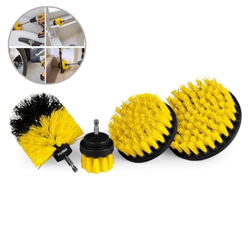 Image of TUQO SB20Y, DrillBrush Attachment Set - Power Scrubber Brush Cleaning Kit - for Bathroom Surfaces, Grout, Floor, Tile, Corners, Kitchen. etc. |Medium Bristles |Hex Shank Fits Most Drills |Yellow