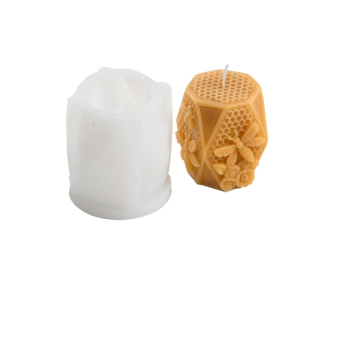 3D Flying Bee Honeycomb Candle Molds Silicone Handcraft DIY Geometric Pillar Hexagon Beehive Soap For Making for Making Soaps Bar(11098 Bee Pillar 04)