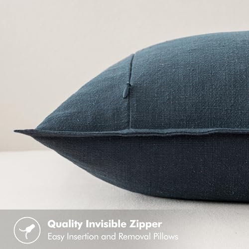 Image of MIULEE Decorative Linen Pillow Covers 18x18 Inch Deep Blue Boho Farmhouse Neutral Couch Throw Pillows for Bed Pack of 2 Accent Coastal Modern Pillowcase Summer Sofa Livingroom Home Decor
