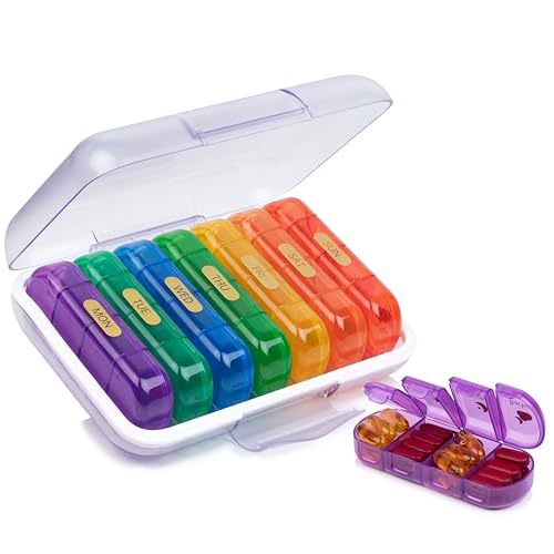 Image of Premium weekly pill organizer 4 times a day, Medicine organizer box| Medicine box, portable travel pill box weekly with large compartments moisture-proof pill case for vitamin, Medicine, pills, supplements