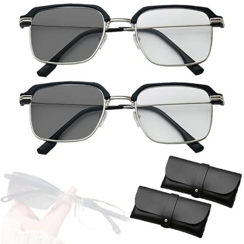 Smart Zoom Reading Glasses Distance&near Progressive Multi-focus Anti Blue Light for Women Men Automatic Zoom Reading Glasses (Silver*2 +2.5)