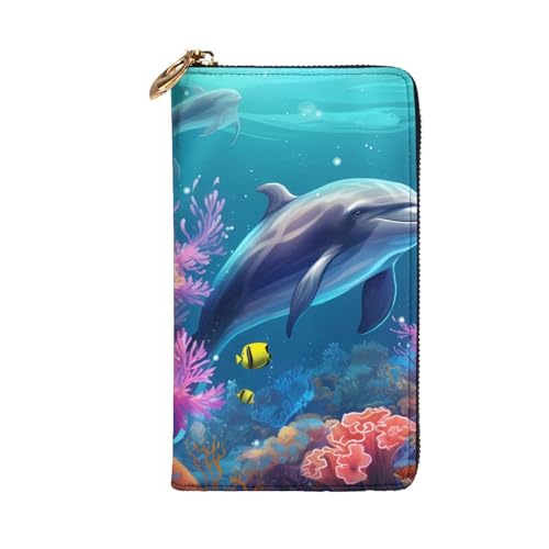 Leather Wallet - Stylish and Durable Wallet for Women with Multiple Compartments and Zipper Design Beautiful Underwater World Dolphins Coral Picture2