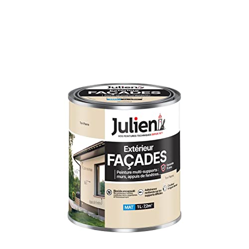Julien Peinture pour Façades Multi-Supports en phase Aqueuse - Murs extérieurs, appuis de fenêtres, soubassement, gouttières - Ton Pierre 1 L