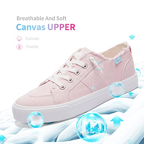 Obtaom Women's Play Fashion Sneaker Coral Pink Comfortable Walking Shoes Sweet Pink Canvas Slip On Shoes(Pink Us5) #TOP3