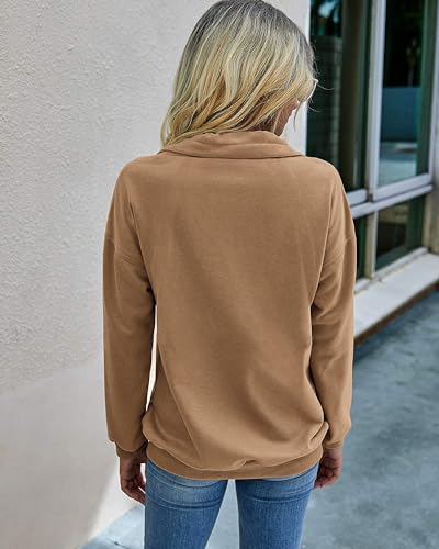 Image of PRETTYGARDEN Women's Casual Long Sleeve Zipper Sweatshirt Drawstring Loose Quarter Zip Pullover Tops with Pockets