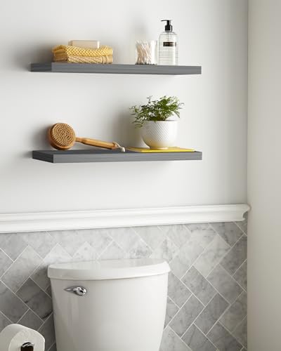 Image of BAYKA Floating Shelves Grey, 22.5 inch Rustic Wood Wall Mounted Shelves for Bathroom, Bedroom, Living Room, Kitchen, Hanging Shelf for Books /Storage /Decor (Gray,Set of 2)