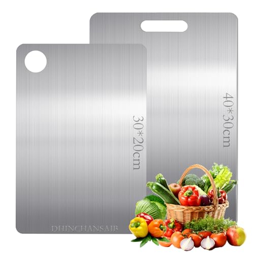 Set di 2 taglieri in titanio, taglieri in titanio per uso alimentare a doppia faccia per la cucina, Tagliere in Acciaio Inox Alimentare,Garantiscono il Gusto Originale Degli Ingredienti（40*30+30*20cm）
