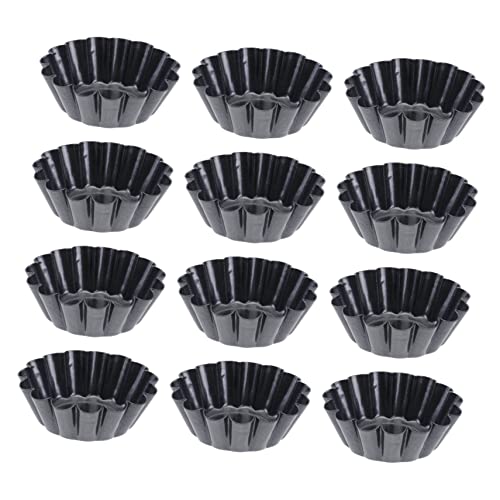 STOBAZA 12Pcs Non Stick Carbon Steel Flower Tart Pans for Muffins and Cupcakes Reusable Baking Mold for DIY Desserts and Parties Baking Tools
