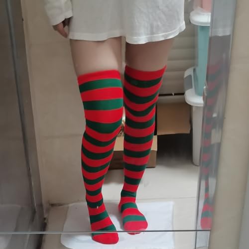 Image of Womens Thigh High Socks Athletic Stripe Cute Colorful Over the Knee High Sock Colorful Long Tube Sock